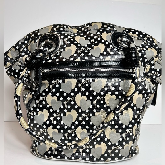 Guess Black Cream Polka Dots Tote Bag, Dual Handles, Heart Pattern Keychain NWOT - Picture 5 of 16